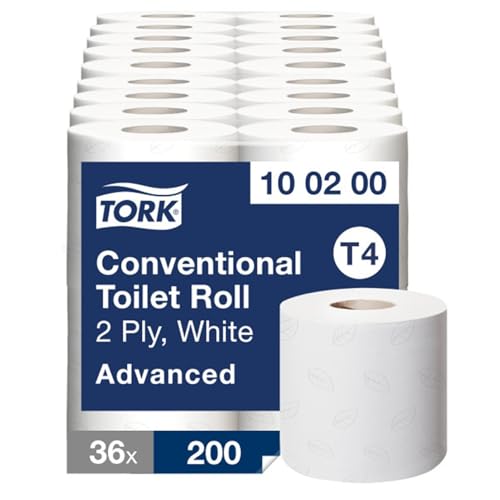 Tork Conventional Toilet Paper Roll White T4, Advanced, 2-ply, 36 x 200 Sheets, 100200