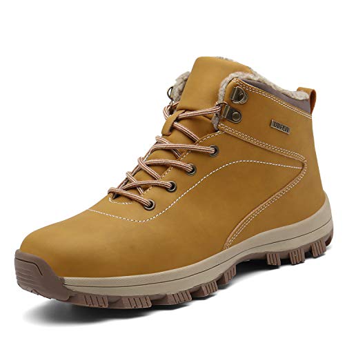 UBFEN Hombre Botas de Nieve Botas de Senderismo Invierno Impermeable Calzado Zapatos de Ocio al Aire Libre y Deportes Zapatillas Antideslizantes cálido Confortables 43 EU A/Amarillo