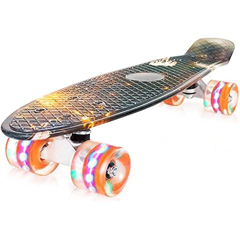 Nattork Skateboards Complete 25 Inch Mini Cruiser Retro Skateboard with Colorful Light Up Wheels for Kids Girls Boys Beginners Cover