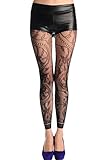 FIYOTE Women Flower Pattern High Waist Footless Lace Trim Pantyhose (One size, Black)