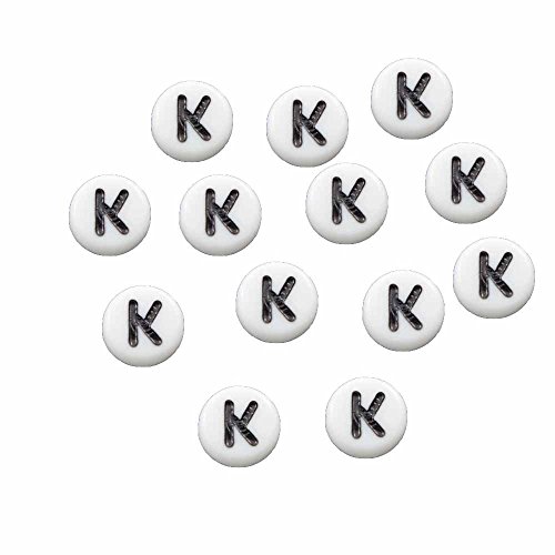 Rockin Beads Brand, 100 White Acrylic Alphabet Letter"K" Coin Spacer Beads 7x4mm Round