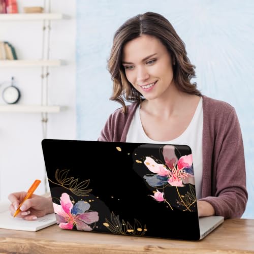 Image of DINKY Laptop Skin Sticker Decal 15.6 inch 15.4 inch 12 inch 13 inch 13.3 inch 14 inch 15 inch Laptop Universal Vinyl Skin Stickers Cover Art Decal Notebook PC Personalized Protector, Black Painted Flower