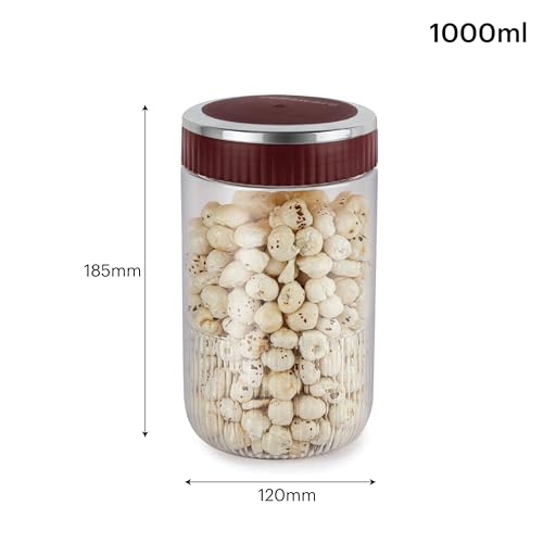 Image of CELLO Mint Storage Canister For Kitchen Set of 2, (1000 ml x 2), Maroon | Food Grade, Stackable, See Through |Nestable Storage Pet Container with Lid for Food, Pulses, Spice, Cereals, Cookies,Dry Food