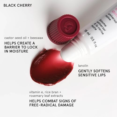 Image of Glossier Balm Dotcom Hydrating Tinted Lip Balm - Universal Salve, Up to 12Hr Moisture for Dry Lips, Cuticles & Skin - Lanolin, Beeswax & Castor Oil - Black Cherry, Burgundy Tint, 15ml