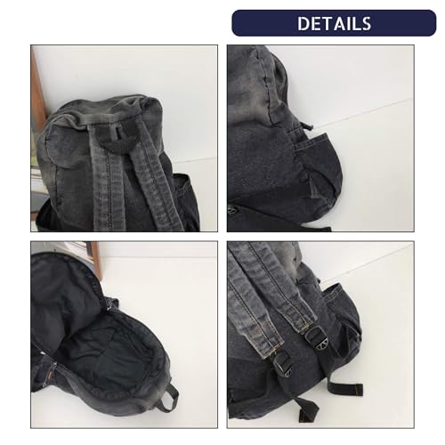Vintage Y2K Backpack, Heavyweight Denim Grunge Bookbag for women men, Aesthetic Daypack for Travel Concerts (Blue)4