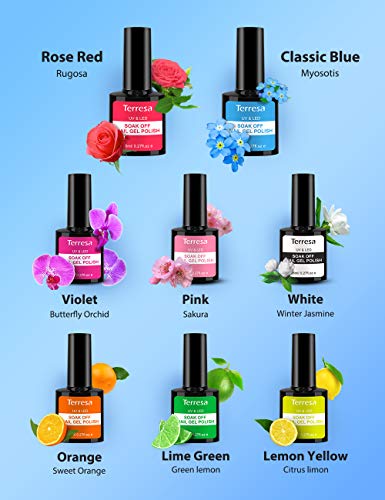 Terresa Gel Nail Polish Set, Bright White Soak Off Gel Nail Polish 8 Colors UV LED Pastel Nail Polishes Classic Home Gel Manicure Kit for DIY, Nail Art or Nail Salons