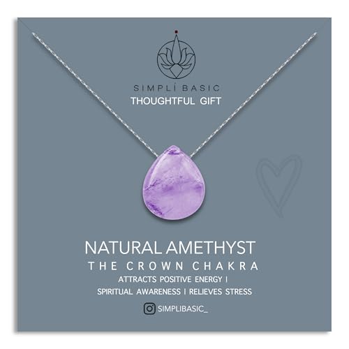 SIMPLÍ BASIC ORĀ SilverFloating Amethyst Stone Pendant Necklace/Silver Jewellery for Women/Natural Healing Stone Charm/Presented in Gift Box