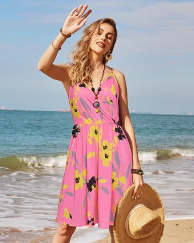 Image of STYLEWORD Womens Sundress Summer Floral Wrap V Neck Backless A-Line Casual Beach Midi Dress