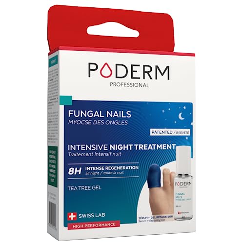 PODERM – HONGOS UÑAS PIES TRATAMIENTO DE NOCHE INTENSIVO 2 en 1 – Elimina la micosis y renueva la uña durante la noche | VEGANO | Tratamiento profesional pies/manos | Fácil y rápido | Swiss Made