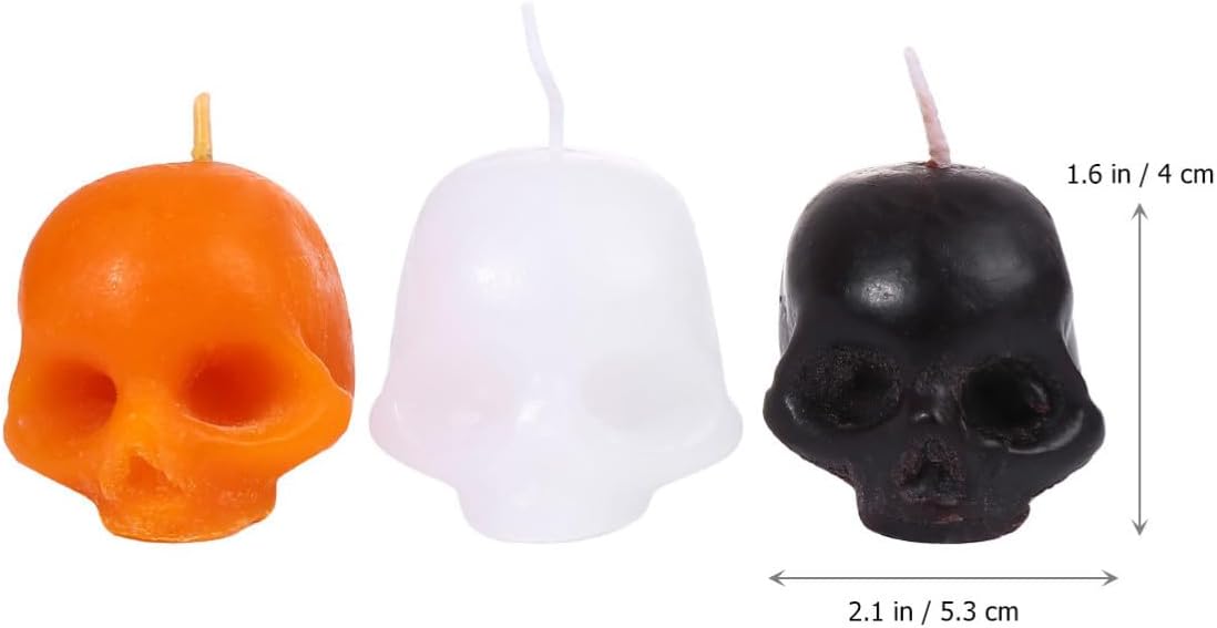 Halloween Skull Head Candle Decorative Paraffin Horror Themed 3pcs