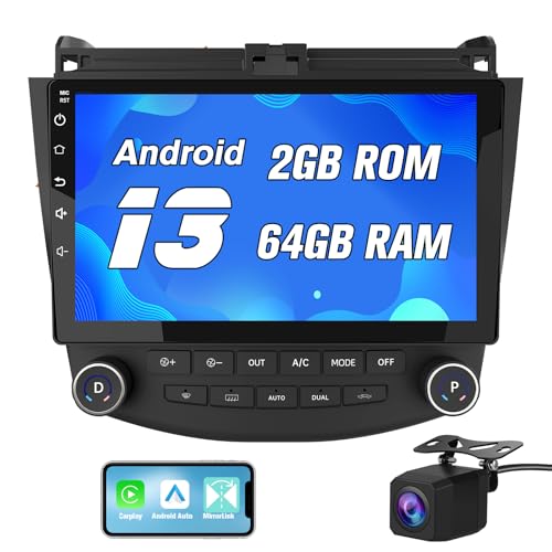 Pyniro Car Radio Stereo for Honda Accord 7th 2003-2007 2GB RAM+64GB ROM Android 13 Radio Upgrade Replacement 10 Inch Touchscreen with CarPlay Android Auto with Bluetooth/GPS/FM/AM/Back Camera