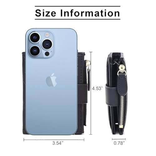 Small Genuine Leather Wallet for Women Bifold Card Holder with Zipper Coin Pocket Compact Purse (Black)2