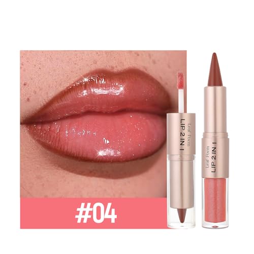Image of BAISEN DIARY 3 Pcs Double-Ended Matte Lip Liner & Lip Gloss Duo, Caramel Brown Nude, Peach Nude, Mauve Rose Ombre Lip Combo Pencil, Lip Liner and Lipstick Gloss Set for Defined & Fuller Looking Lips