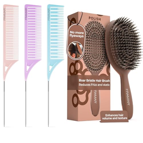 FRAMAR Soft Boar Bristle Hair Brush For Women - Soft