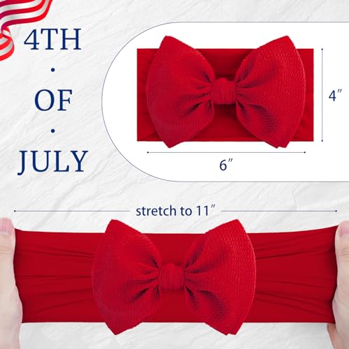 Patriotic 4th of July Hair Accessories for Baby Girls: Toddler Headband with American Flag Bow, White Stars in Red, White, and Blue4