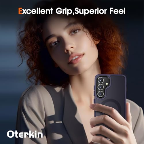 Image of Oterkin Magnetic for Galaxy S25 FE Case Matte, S25 FE Phone Case Compatible with MagSafe Frosted Translucent Shockproof Anti-Scratch Slim Fit Case Military Grade Protection (Dark Purple)