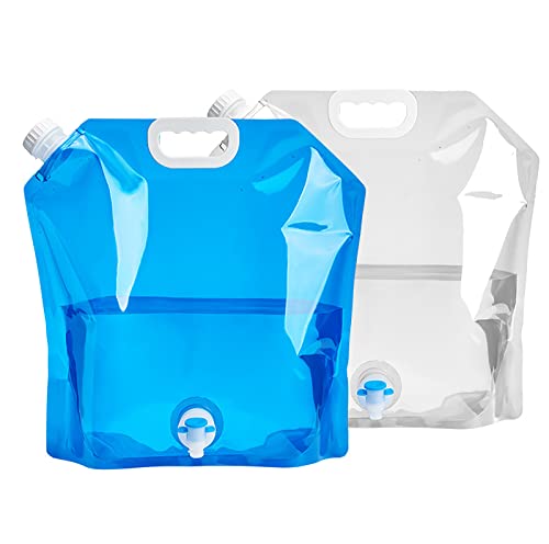 NIAVIS Faltbarer Wasserbehälter 2 Stück, Faltbares Tragbares Faltbares Trinkwasser, 5/10L Wasserbeutel Camping Wasserbehälter,Blau Plus Weiß,10LZahlung Für Wasserhahn