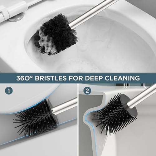 Image of FORIOUS Stainless Steel Toilet Bowl Brush Scrubber and Holder Set Medium