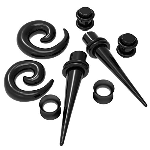 S-Mechanic 68 Stück Ohr-Stretching-Kit, 14G-00G Messgeräte Expander Kit Acrylkegel, Silikontunnel, Spiralkegel Piercing Schmuckset (Schwarz)