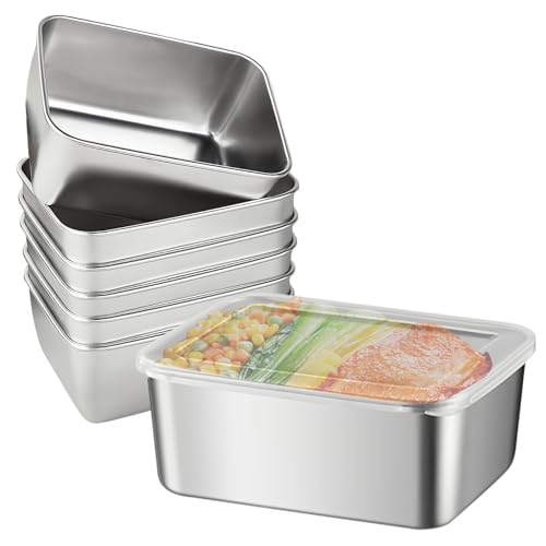 WANDGU Boîtes de Conservation Alimentaire en Acier Inoxydable: 6 Pièces 13×10×5cm Boites Alimentaires en Inox, Boîte à Bento en Acier Inoxydable, avec...