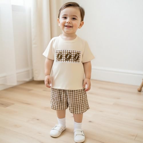 Kids Baby Boy Girl Football Outfit Embroidery Short Sleeve Shirt Plaid Shorts Cute Toddler Clothes Clothing Set4