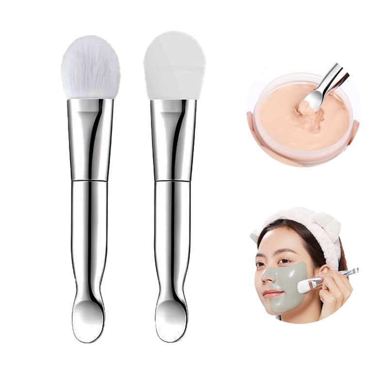 Face Mask Brush 2Pcs, Jrsoul He Face Mask Applicator Double-Ended, Suitable For Mud, Clay, Charcoal Mix Mask, Soft Makeup Beauty Brush Tool For Applying Creams, Lotions