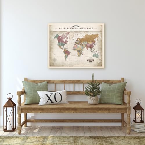 Image of DECORARTS - World Travel Map with Pins, Pin Board Canvas Wall Art, Soft Vintage Pastel World Maps for Wall, Giclee Print on Canvas, Handcrafted in USA, 20x16''