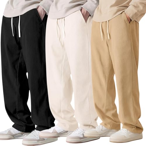 Image of Preneum Men Mid Rise Poly Cotton Loose Fit Trouser|Korean Style Travel & Lounge Wear with Pockets (Available in Plus Size)