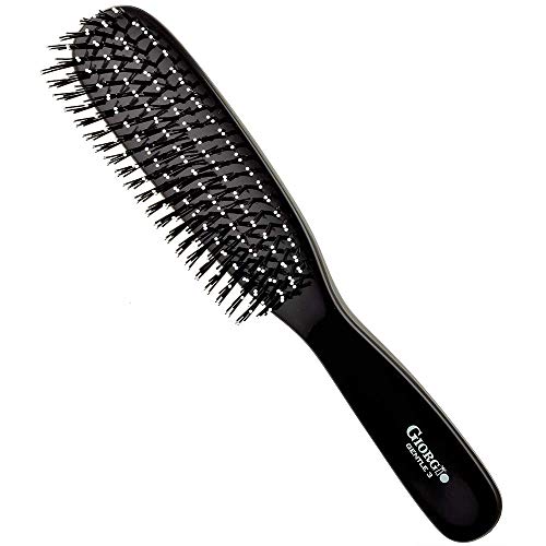 Giorgio Gentle GIO3BLK (8.5") Gentle Touch Detangler Hair Brush - Scalp Brush / Grooming Brush Stimulates Hair Growth with Dual-Length Soft Nylon Bristles for Sensitive Scalps - Anti Static Brush