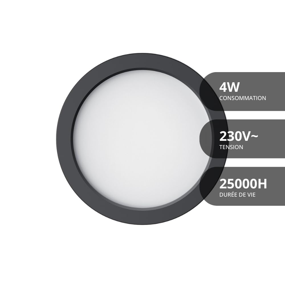 Xanlite Lot de 8 Spots noirs, LED intégrée, CCT, 345 Lumens, équivalence 50W, 3000-4000- 6500 Kelvin, IP54, Noir