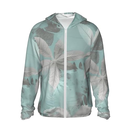 Chemise de protection solaire homme motif feuilles gris menthe pour rando