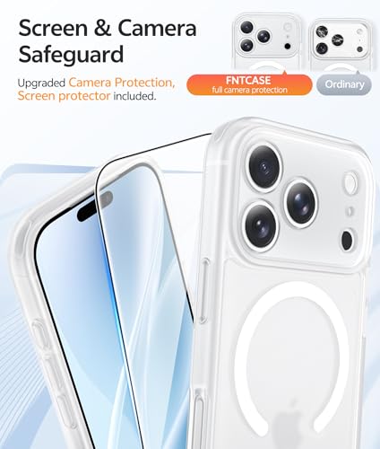 Image of FNTCASE for iPhone 17 Pro Max Case: [Compatible with Magsafe] Translucent Matte Cases with [Full Camera Protection] [Screen Protector] Military Grade Shockproof Protective Phone Cover - White