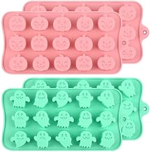 Actvty Halloween Candy Mold Silicone Chocolate Molds, 4 Packs Pumpkin Molds and Ghost Molds for Making Chocolate, Jelly, Gummy, Snack, Wax Melt, Ice Cubes, Cake Decor