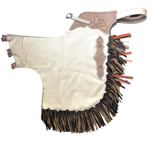 Sazaar Tack Custom Made Western Chinks Leather Basket Weave Hand Tooled Adjustbale Yoke for Men Women Kids Custom ST-CHI-113 (X-Large)