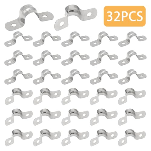 Image of 32Pcs 12mm / 1 /2 inch Stainless Steel U Bracket Pipe Clamps | Conduit Clamps, Rigid Pipe Strap, Two Hole Cable Strap, Fit for Tube, Wire Cord, Pipe (OD 12mm / 1 /2 inch is not ID 12mm / 1 /2 inch)