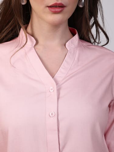 Image of Urbano Fashion Women's Modal Viscose Full Sleeve Regular Fit Casual Solid Shirt with Mandarin Collar