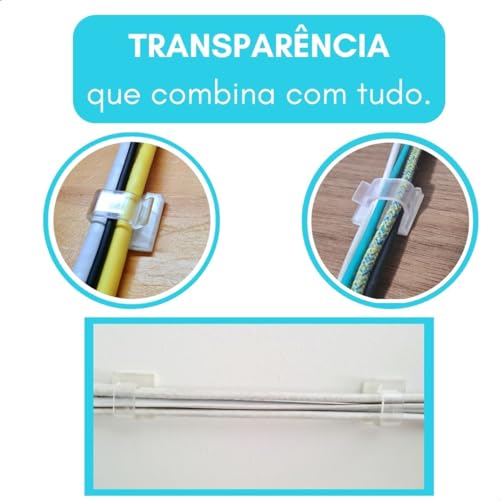 Organizador de Cabos e Fios Kit com 20 Peças Unidades Clipes 13 mm Autoadesivos Fita 3M Premium. Pas