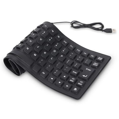 Agatige Teclado con Cable de 85 Teclas, Teclado de Silicona USB Teclado Enrollable Silencioso e Impermeable Teclado Plegable a Prueba de Polvo para PC Portátil iOS/Androd/Ventana