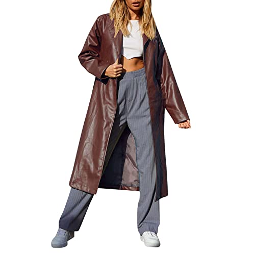 BKSCAYXS Damen Herbst Winter Langer Ledermantel Temperament Casual Peplum...