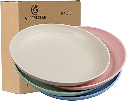 Greentainer Set de 4 Grandes Assiettes Plates 25 cm, Incassables et Réutilisables pour Pizza, Salade, Pique-Nique - Sans BPA, Compatible Lave-Vaisselle & Micro-Ondes