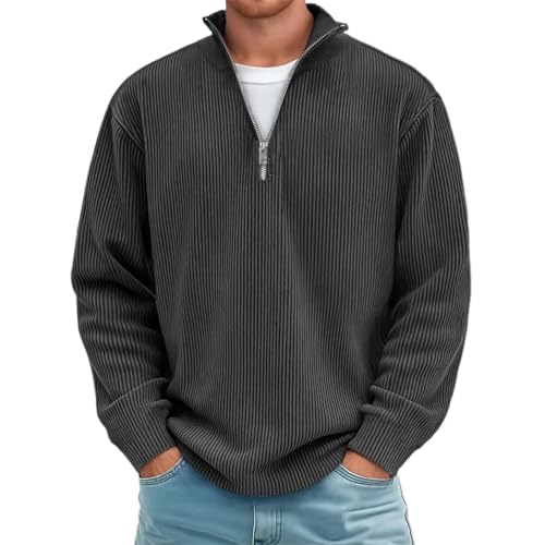 Chemise velours côtelé contre le froid automnal avec col montant zippé doux et chaud