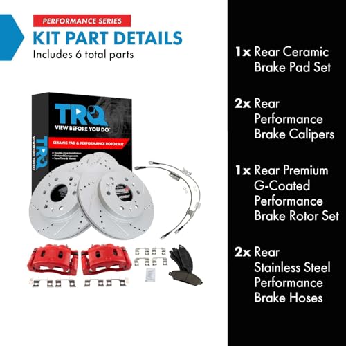 Image of TRQ Performance Rear Brake Pad and Rotor Set Ceramic Drilled Slotted G