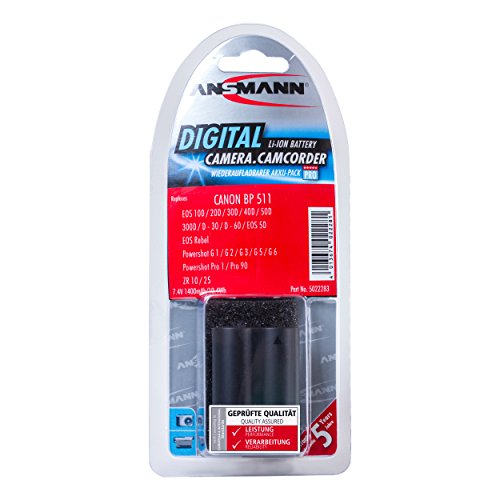 ANSMANN Kamera Akku BP 511 Li-Ion 7,4V 1400mAh - ideal für Canon EOS 5D 10D 20D 30D 40D 50D 300D / PowerShot G1 G2 G3 G5 G6 Pro 1 Pro 90 IS / MV30 MV30i MV300i MV400 MV400i MV430i MV450i MV450i uvm. - Image 7