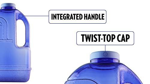 Image of New Wave Enviro 1 Gallon Square BPA Free Bottle with Screw Top Cap and Integrated Handle, Space Saving Design, Ideal for Gym and Outdoor Life, Blue