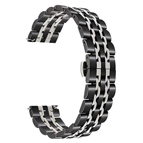 SPINYE Band Compatible for Galaxy Watch 46mm / Galaxy 3 45mm, 22mm Solid Stainless Steel Metal Replacement Strap for Samsung Gear S3 Frontier/Classic/Moto 360 2nd Gen 46mm Women Men (Black-Silver)