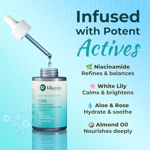Image of Pore Refining Serum -10% Niacinamide With Rose & Water Lily Extract 30ML Clean - Natural & Organic, For Men & Women | Minimizes Pores, Evens Skin Tone, Oil Control, Brightens & Softens Skin