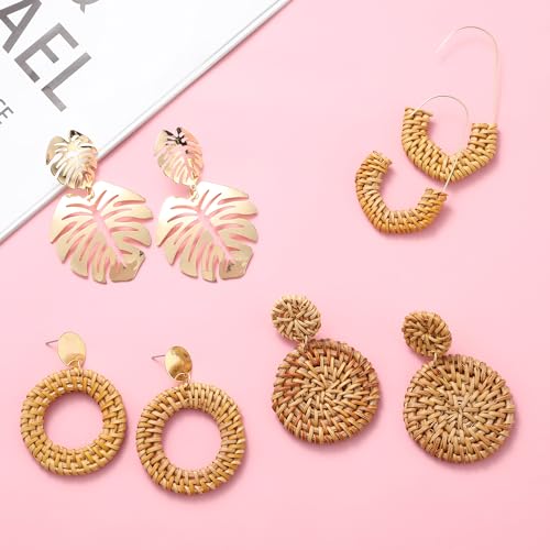 16 Pairs Trendy Statement Acrylic Rattan Earrings for Women-Fashion Summer Beach Vacation Boho Jewelry Set2