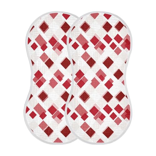 Geometic White Red Cotton Baby Burp Cloth Soft and Absorbent Feed Cloth for Unisex Babies Set of 2, 22x11in