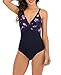 Adigaber Maillot de Bain Une Pièce pour Femme Col en V Profond Criss Cross Top Maillots de Bain Maillot de Bain Dos Nu à Motifs,Fleur Rouge + Bleu Marine,XL