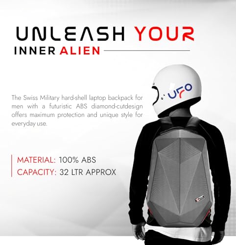 Image of SWISS MILITARY Hard Shell Backpack for Men Women, Alien Series ABS Hardshell, Travel Laptop Bag Fits Up to 15.6 Inch, Stylish Office College School Backpack, Durable & Lightweight